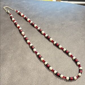 Beaded Necklace - Red, Black, and White